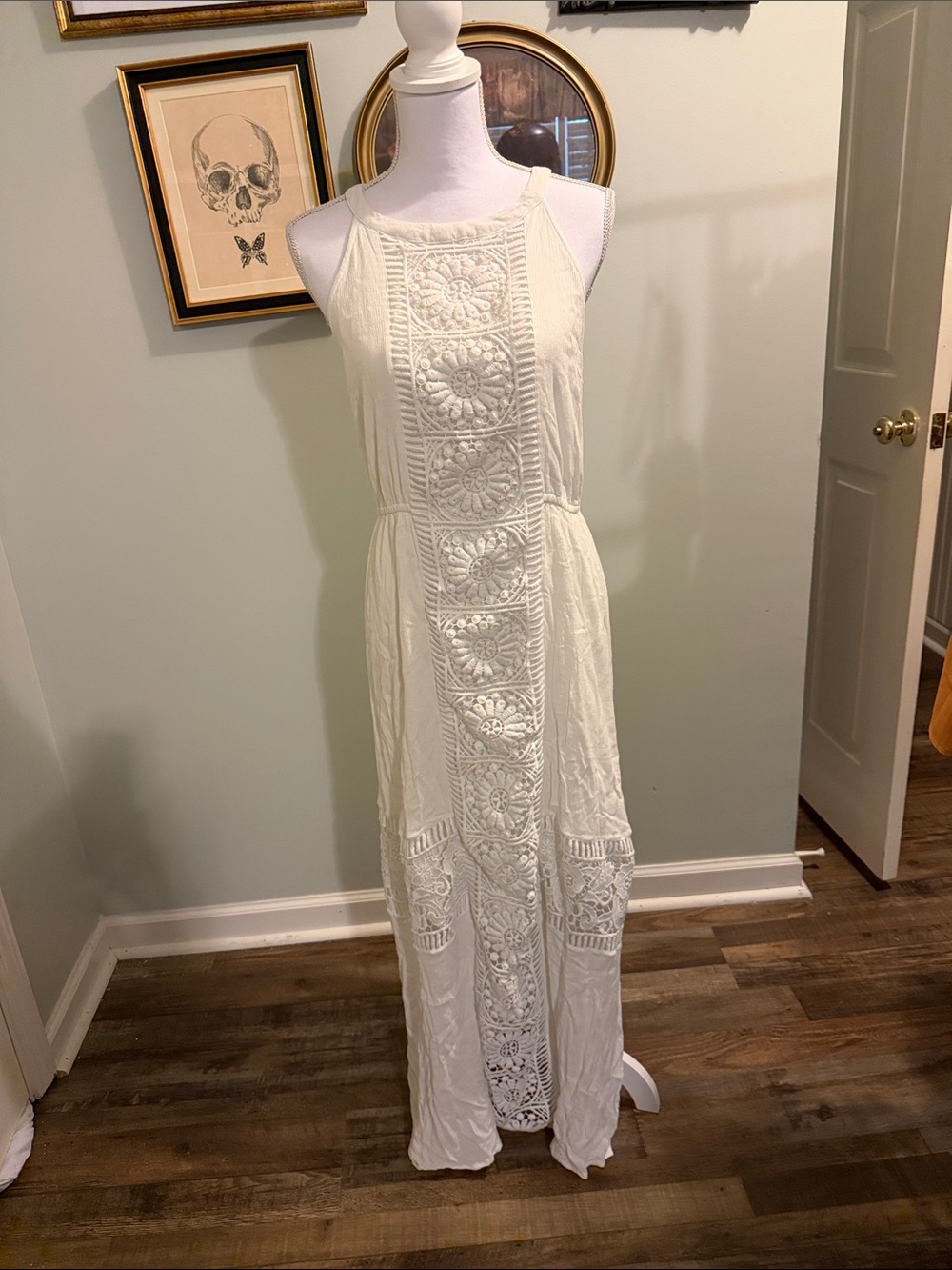Skies Are Blue Ivory Crochet-Panel Maxi Dress